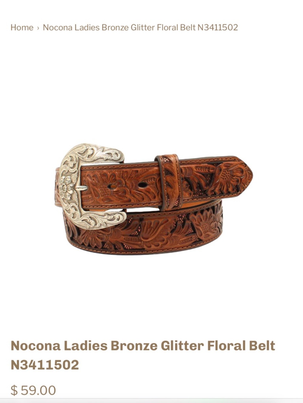 Nocona Ladies Bronze Glitter Floral Belt
